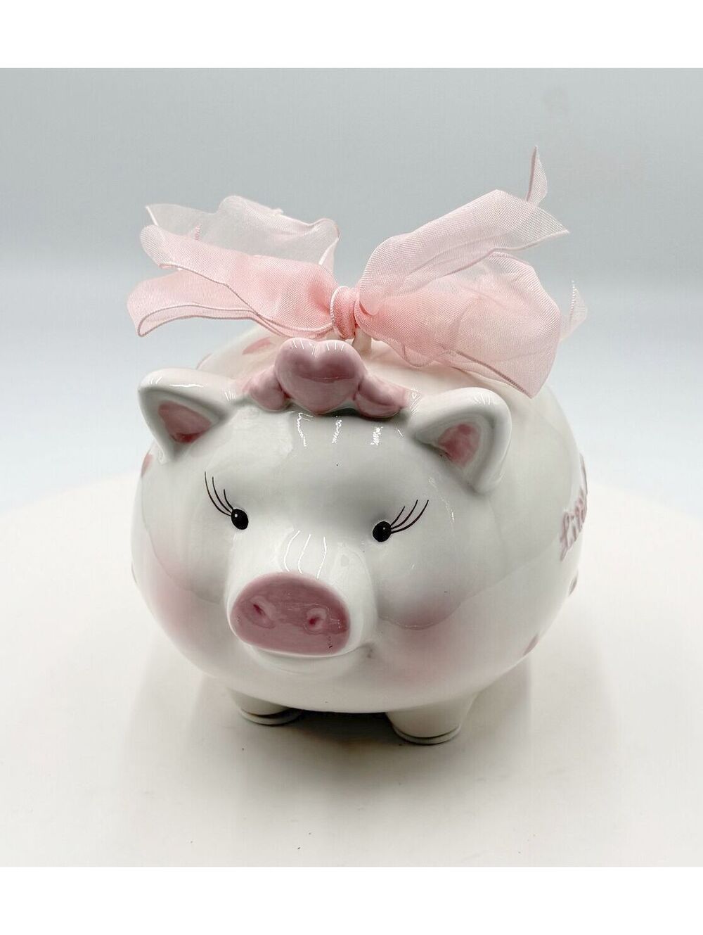 Mud Pie Little Princess Ceramic Piggy Bank Pink Polka Dot Crown Bow Keepsake
